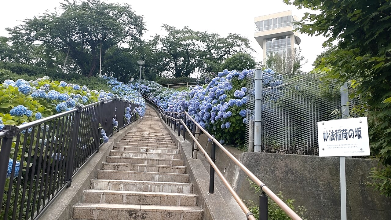 館鼻公園　グレッドタワー　妙法稲荷の坂