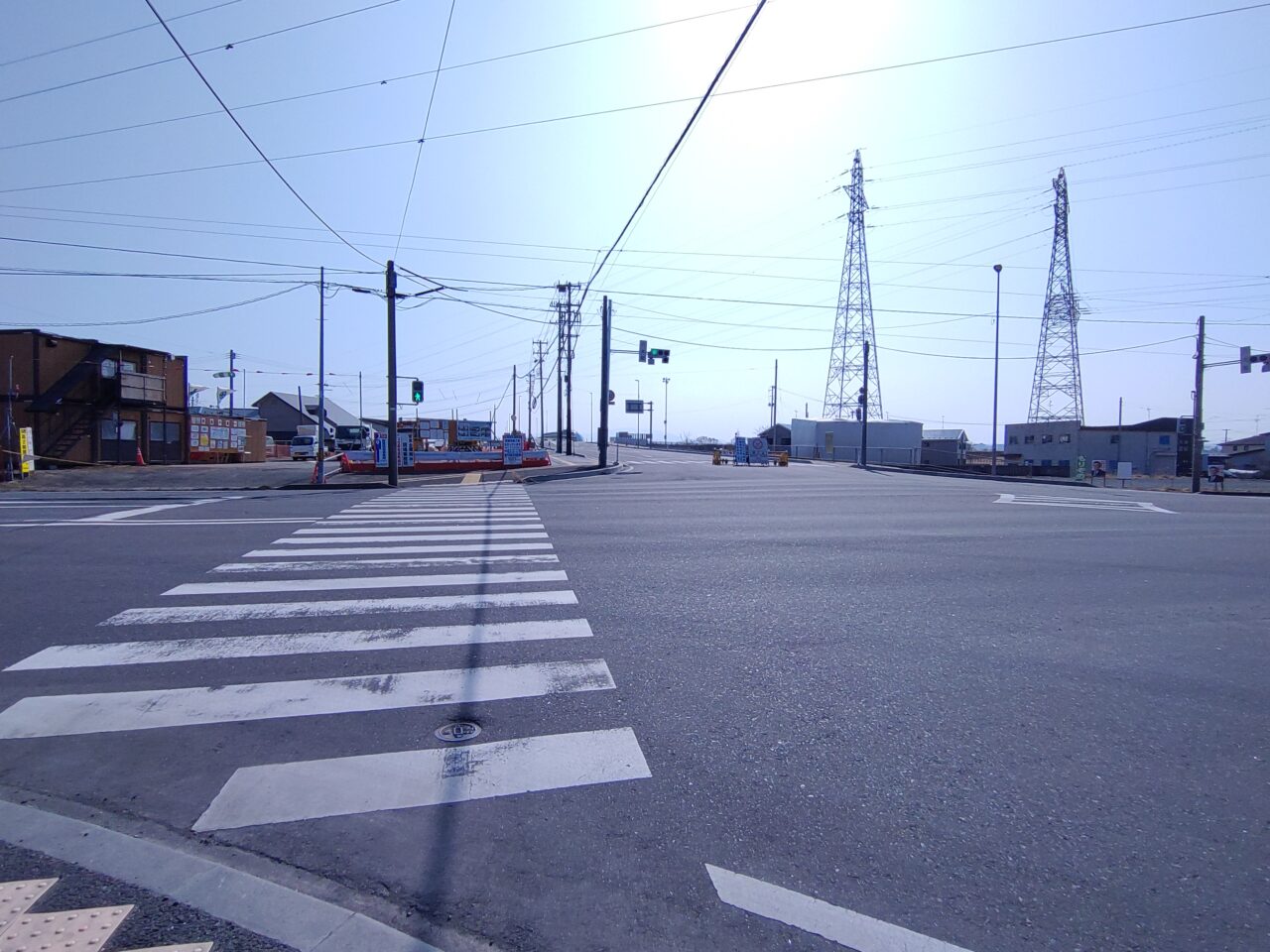 新大橋前　道路　工事現場